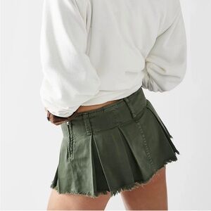 Free People Sage Green Pleated Micro Mini Skort with Raw Hem
